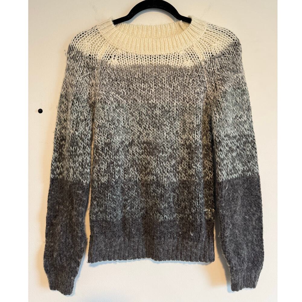 Lucky Brand‎ Womens XS Ombre Knit Sweater Gray Cream Gradient Chunky Wool Blend